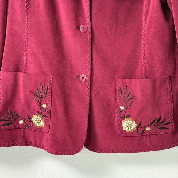 Susan Graver Stretch Moleskin Western Jacket Size L Red Floral Embroidered NWT - Picture 2 of 14